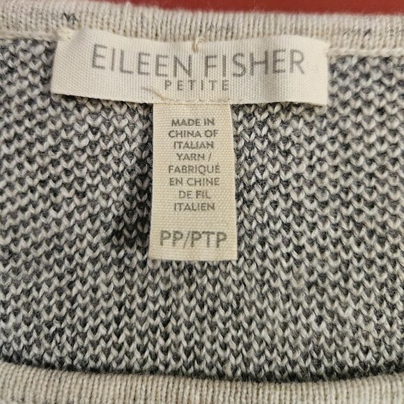 Eileen Fisher Wool Organic Cotton 3/4 Sleeves Peppered Windowpane Sweater PP - Picture 11 of 13